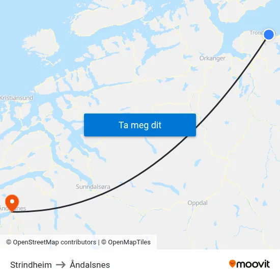 Strindheim to Åndalsnes map