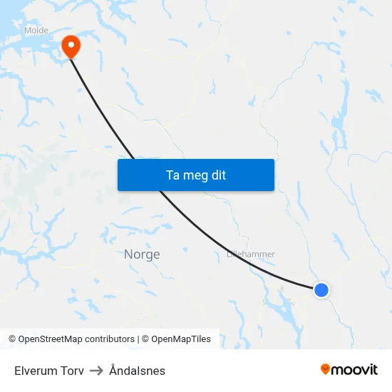 Elverum Torv to Åndalsnes map