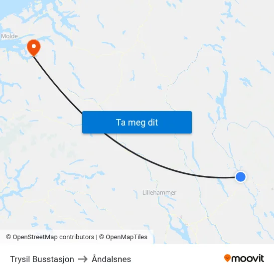 Trysil Busstasjon to Åndalsnes map