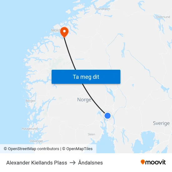 Alexander Kiellands Plass to Åndalsnes map