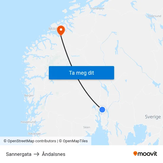 Sannergata to Åndalsnes map