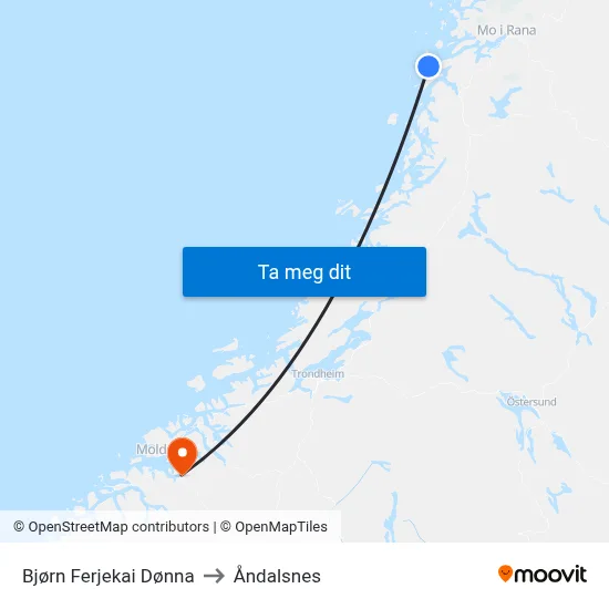Bjørn Ferjekai Dønna to Åndalsnes map