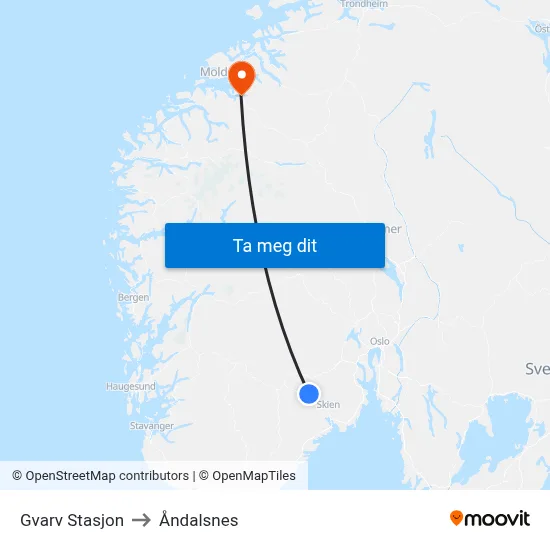 Gvarv Stasjon to Åndalsnes map