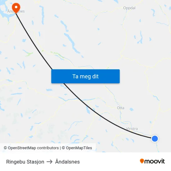 Ringebu Stasjon to Åndalsnes map