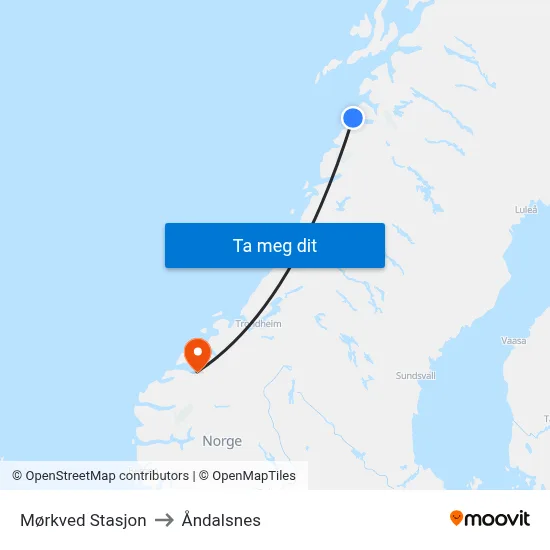 Mørkved Stasjon to Åndalsnes map