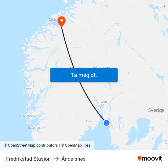 Fredrikstad Stasjon to Åndalsnes map