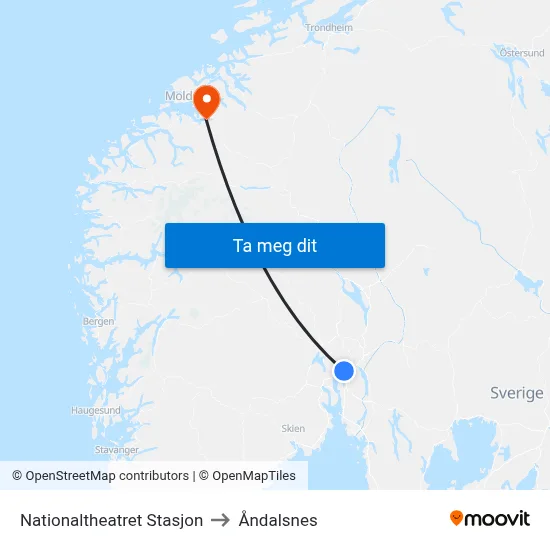 Nationaltheatret Stasjon to Åndalsnes map
