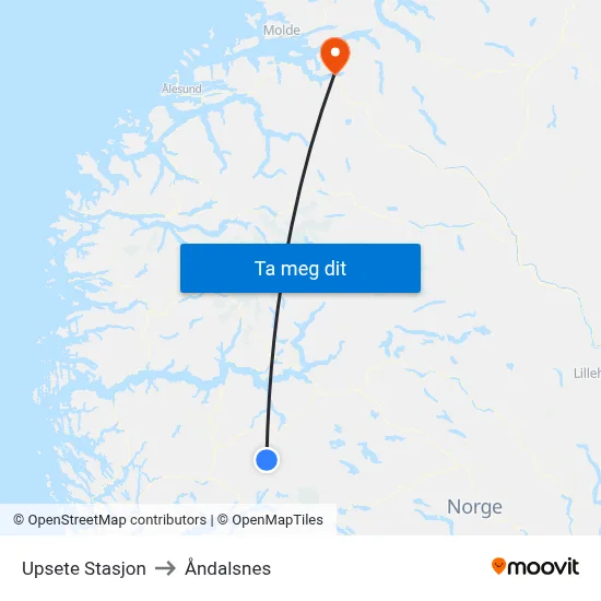 Upsete Stasjon to Åndalsnes map