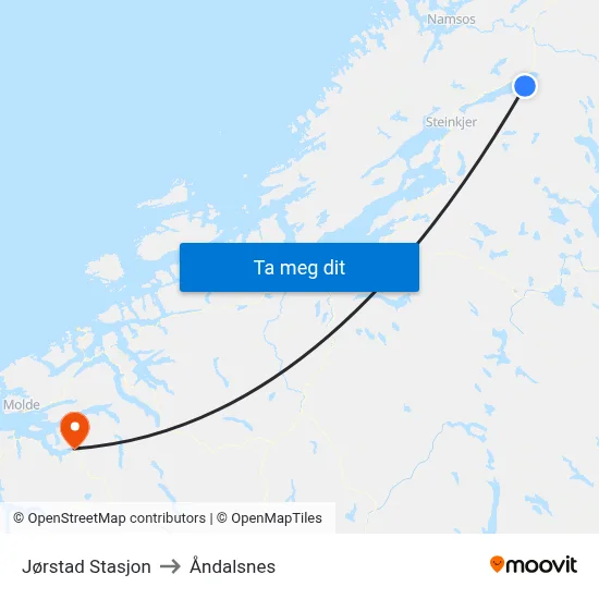 Jørstad Stasjon to Åndalsnes map