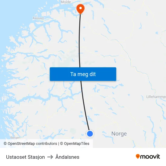 Ustaoset Stasjon to Åndalsnes map