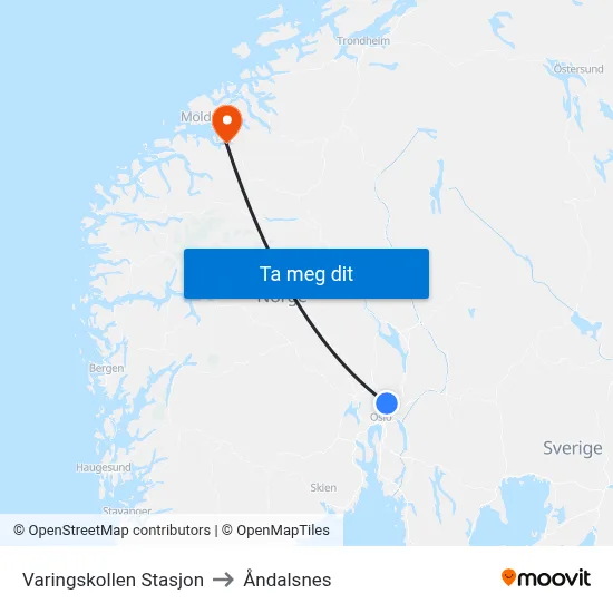 Varingskollen Stasjon to Åndalsnes map