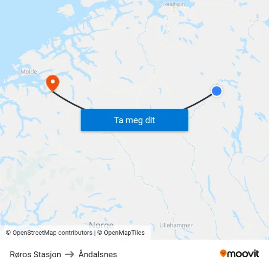 Røros Stasjon to Åndalsnes map