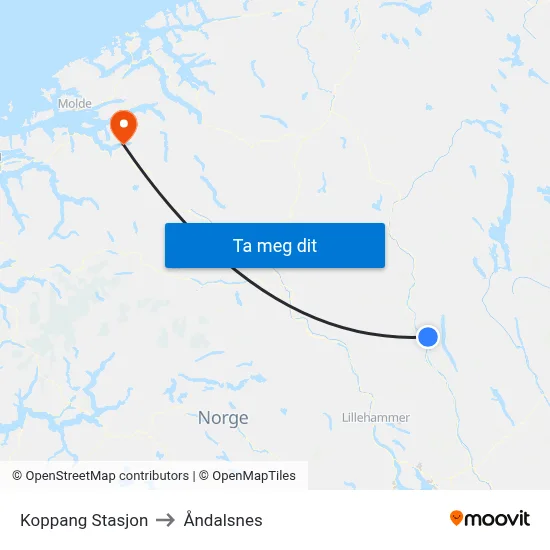 Koppang Stasjon to Åndalsnes map