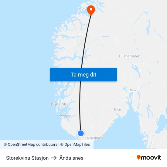 Storekvina Stasjon to Åndalsnes map