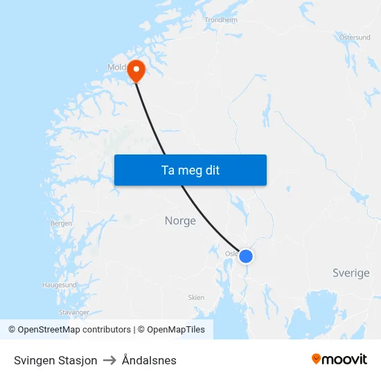 Svingen Stasjon to Åndalsnes map