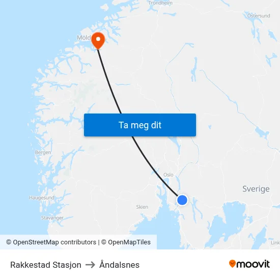 Rakkestad Stasjon to Åndalsnes map