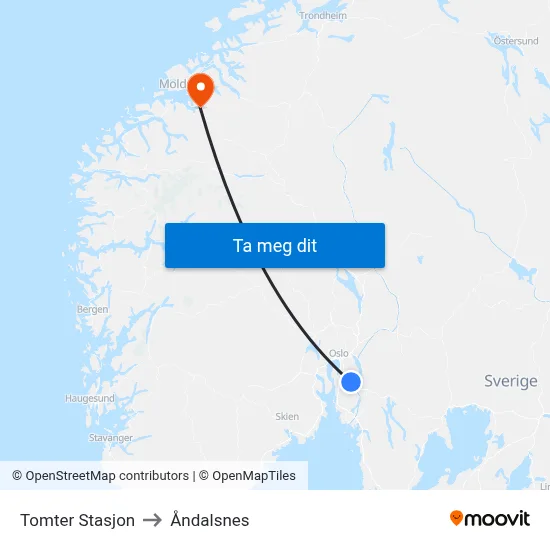 Tomter Stasjon to Åndalsnes map