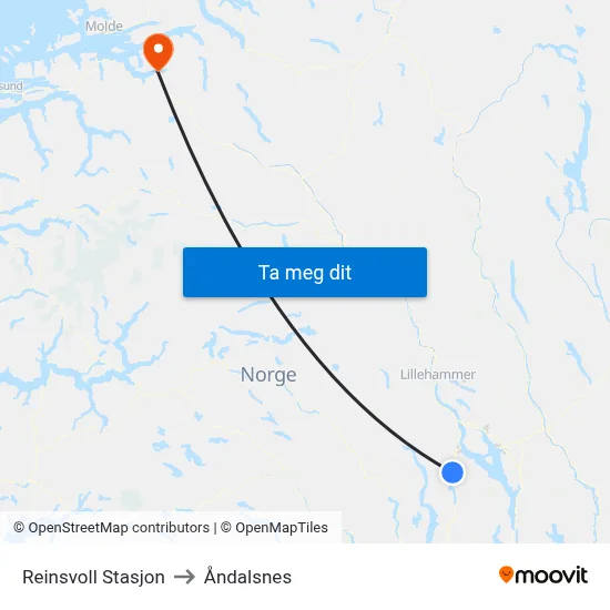Reinsvoll Stasjon to Åndalsnes map