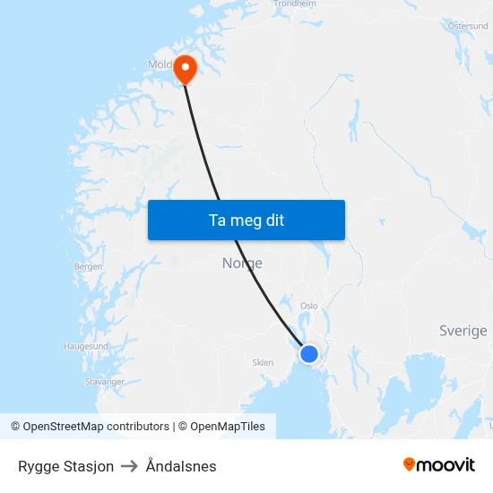 Rygge Stasjon to Åndalsnes map