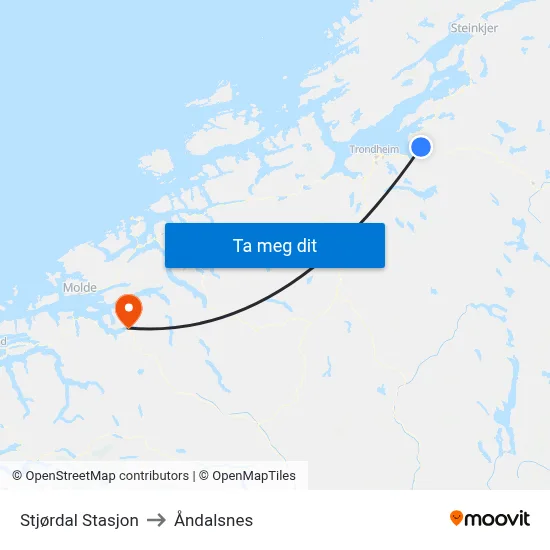 Stjørdal Stasjon to Åndalsnes map