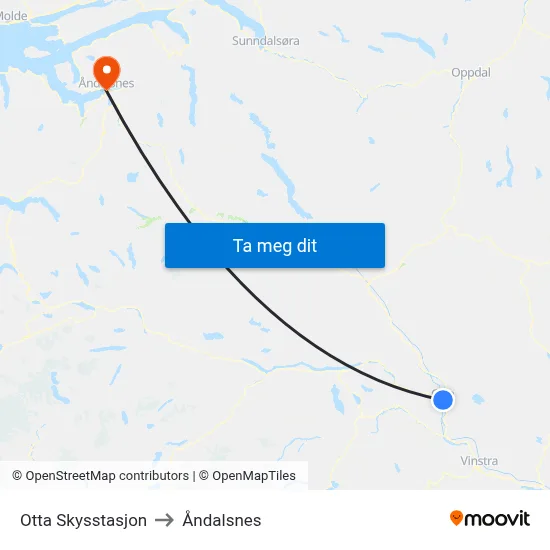 Otta Skysstasjon to Åndalsnes map