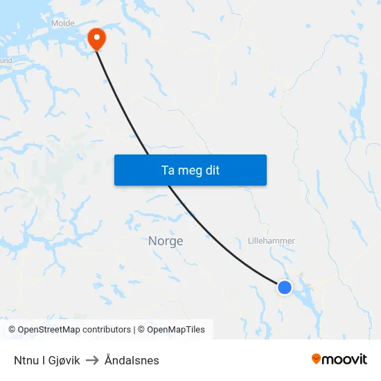 Ntnu I Gjøvik to Åndalsnes map