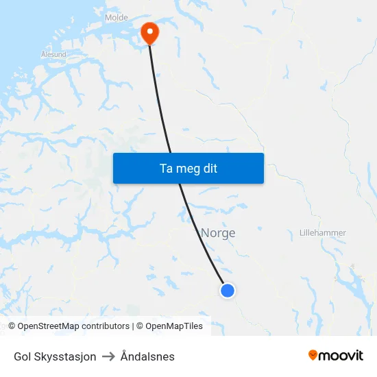 Gol Skysstasjon to Åndalsnes map