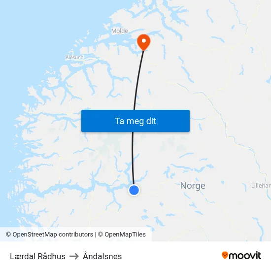Lærdal Rådhus to Åndalsnes map