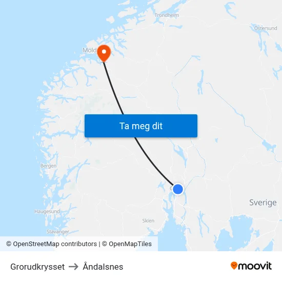 Grorudkrysset to Åndalsnes map