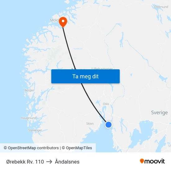 Ørebekk Rv. 110 to Åndalsnes map