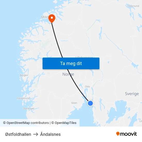 Østfoldhallen to Åndalsnes map