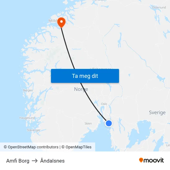 Amfi Borg to Åndalsnes map
