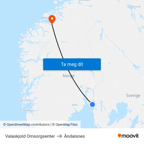Valaskjold Omsorgsenter to Åndalsnes map
