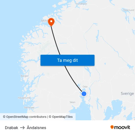 Drøbak to Åndalsnes map