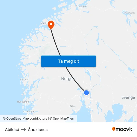Abildsø to Åndalsnes map