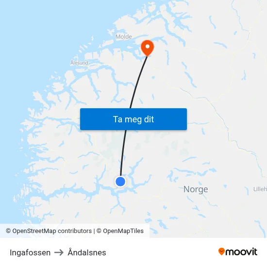Ingafossen to Åndalsnes map