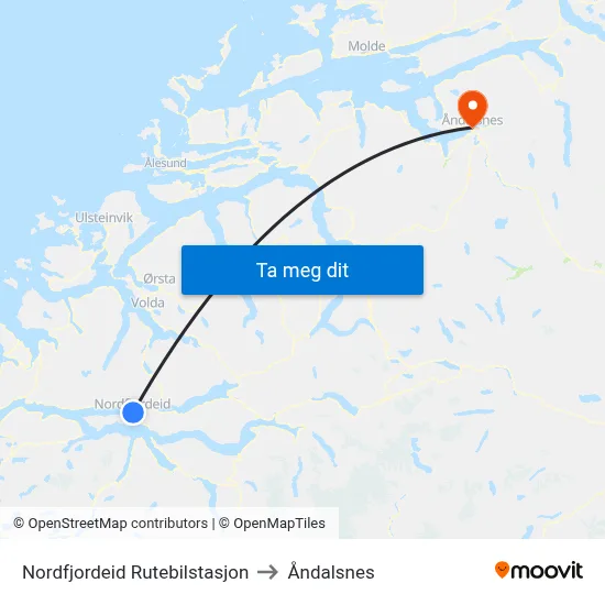 Nordfjordeid Rutebilstasjon to Åndalsnes map