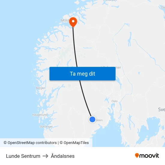 Lunde Sentrum to Åndalsnes map