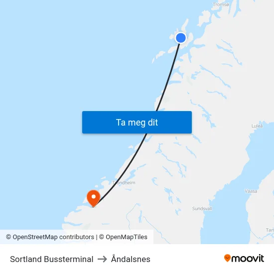 Sortland Bussterminal to Åndalsnes map