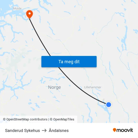 Sanderud Sykehus to Åndalsnes map