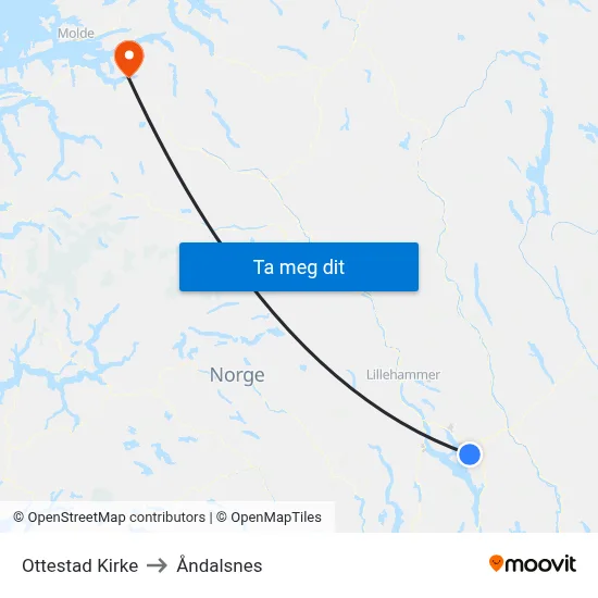 Ottestad Kirke to Åndalsnes map