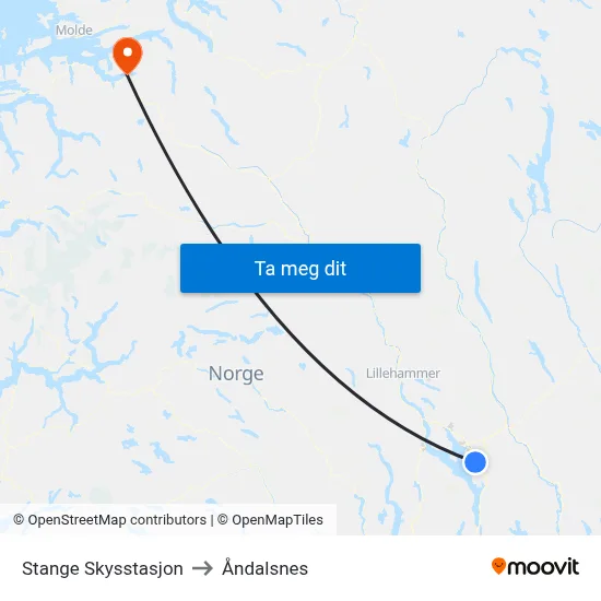 Stange Skysstasjon to Åndalsnes map