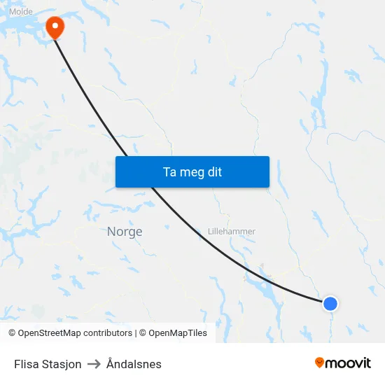Flisa Stasjon to Åndalsnes map