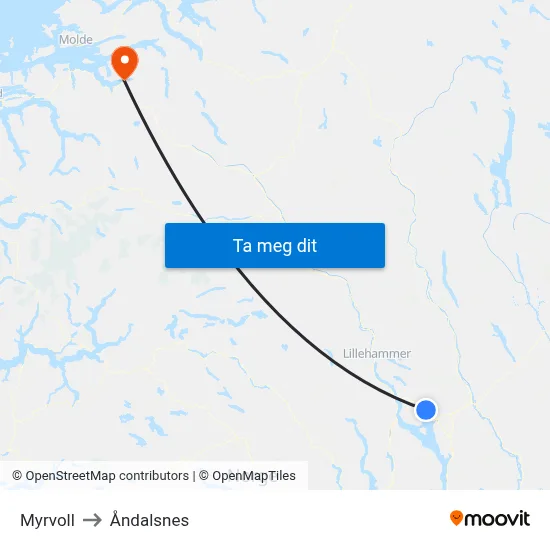 Myrvoll to Åndalsnes map