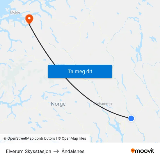 Elverum Skysstasjon to Åndalsnes map