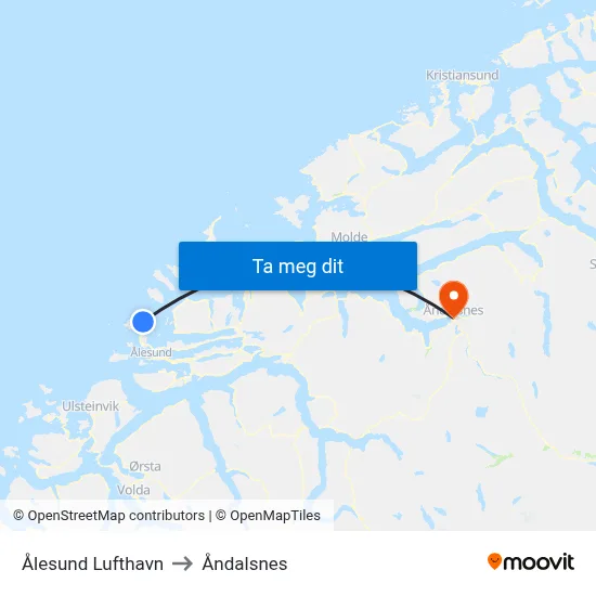 Ålesund Lufthavn to Åndalsnes map