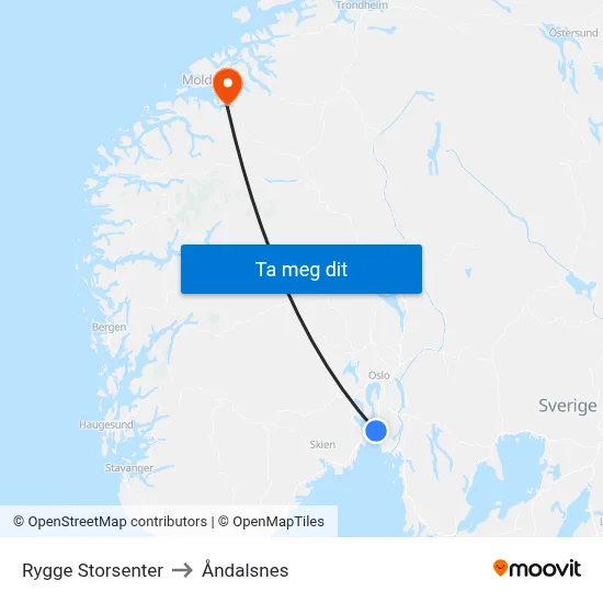Rygge Storsenter to Åndalsnes map