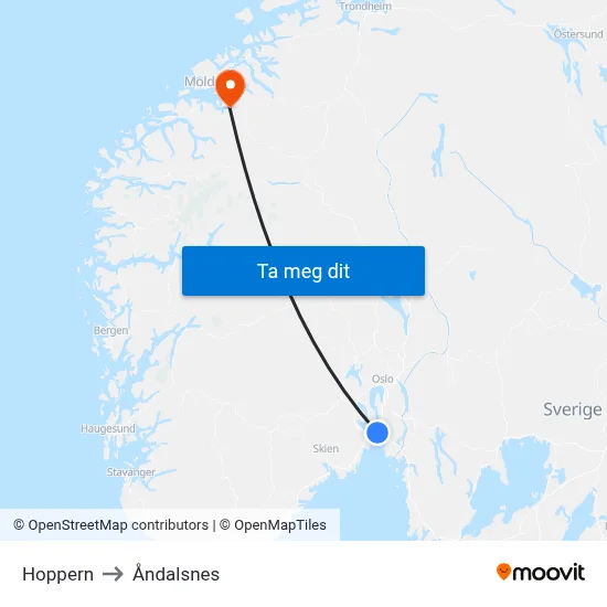 Hoppern to Åndalsnes map