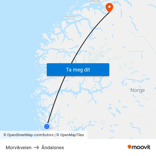 Morvikveien to Åndalsnes map