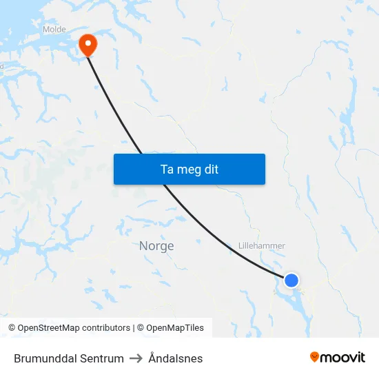 Brumunddal Sentrum to Åndalsnes map